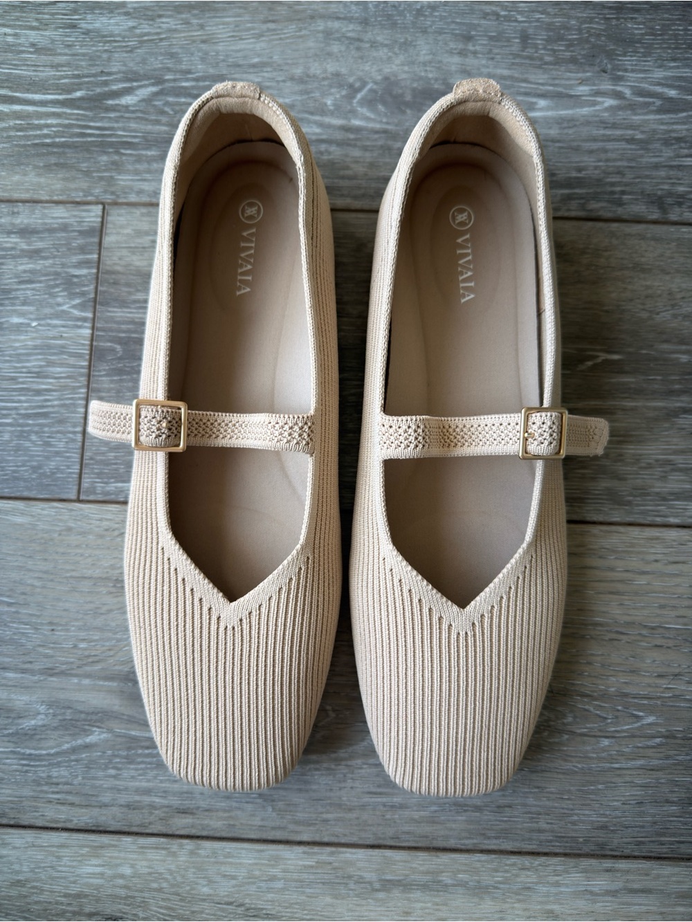 Vivaia Margot Square Toe Women’s Mary Jane Flats Almond - Picture 2 of 10